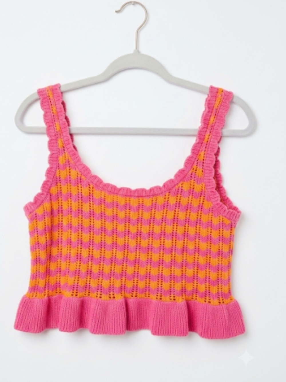 Pink & Orange Knit Ruffle Hem Tank Top